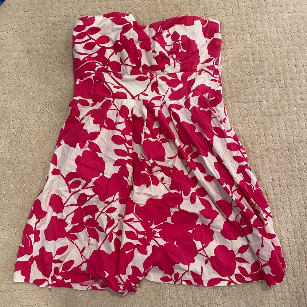 Strapless white and pink floral dress